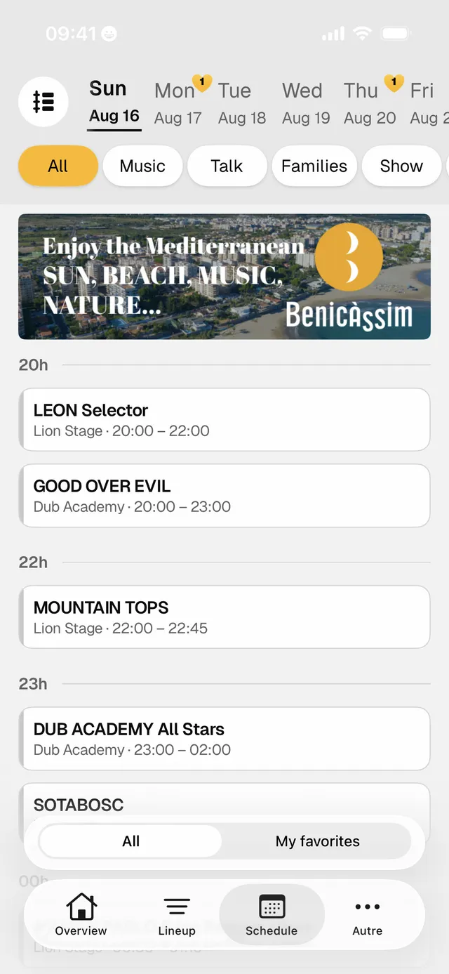 Un banner de patrocinador encima de los horarios